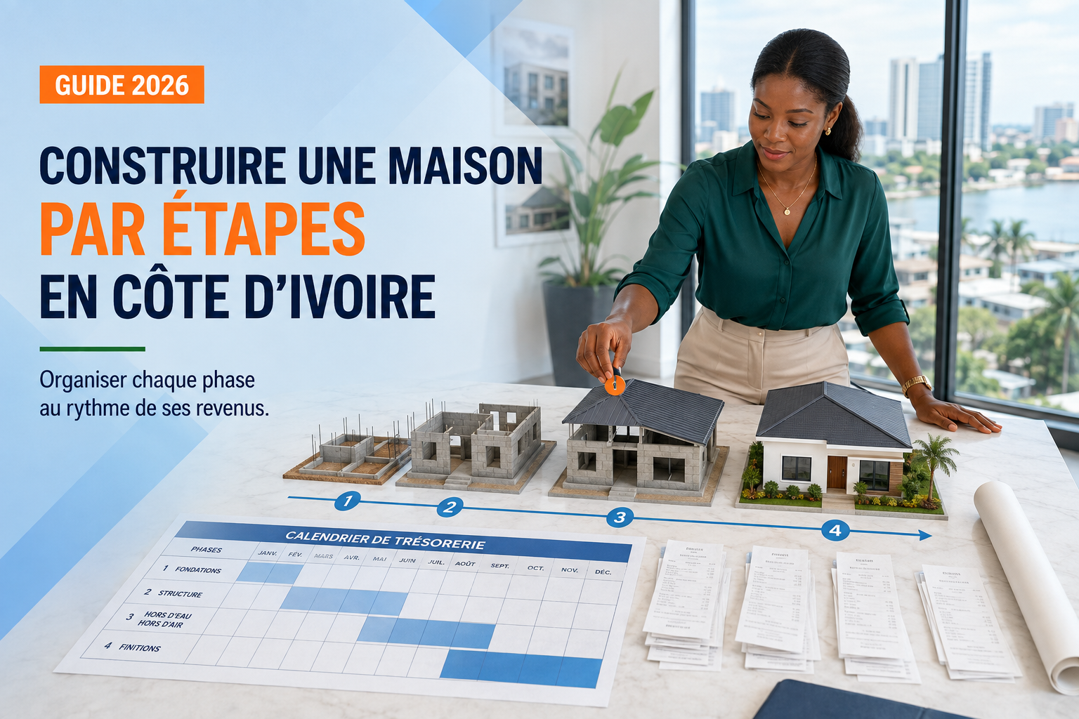Propriétaire ivoirienne organisant le financement progressif des différentes phases de construction de sa maison
