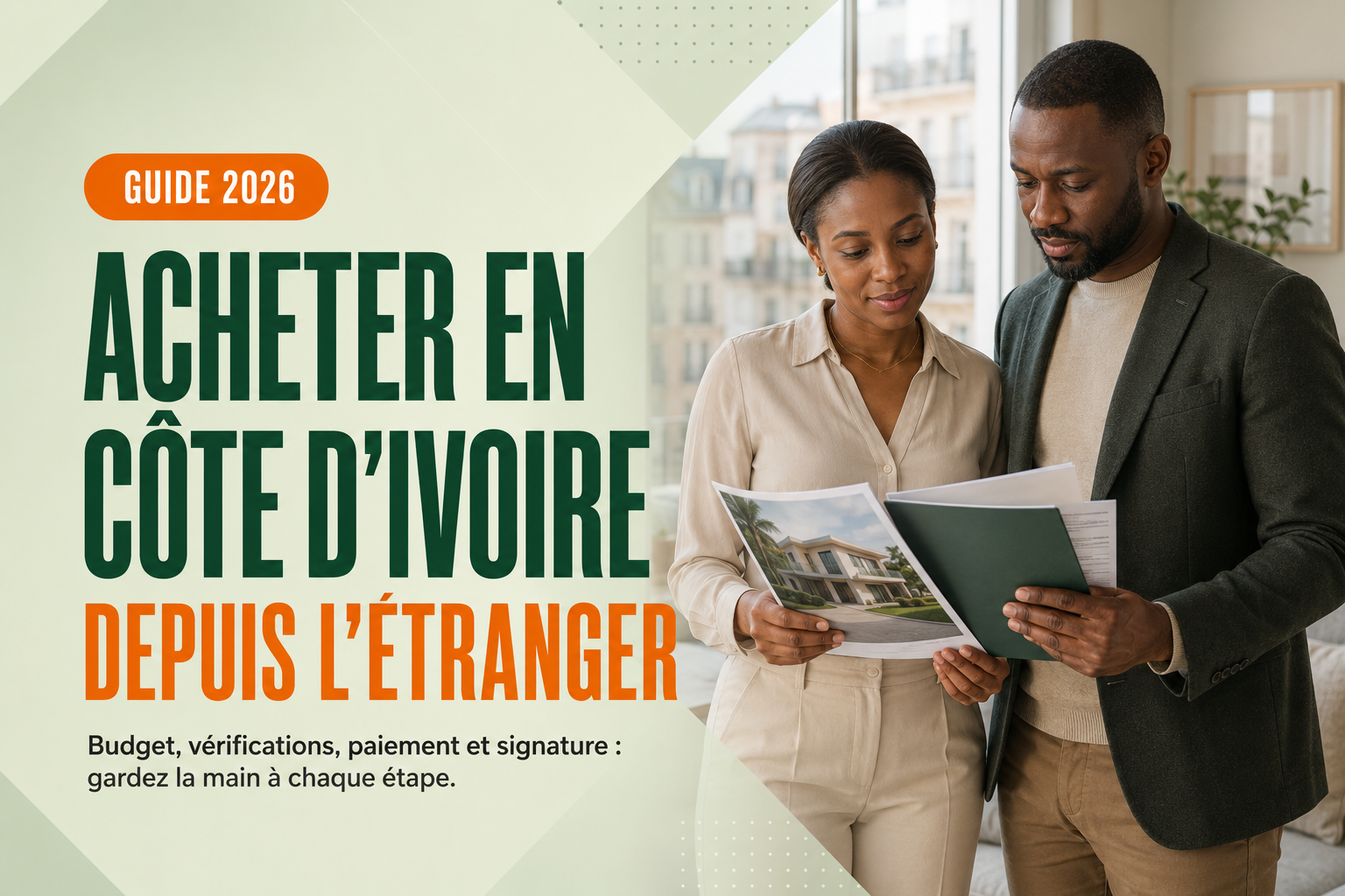 Couple ivoirien préparant l’achat d’un bien immobilier en Côte d’Ivoire depuis l’étranger